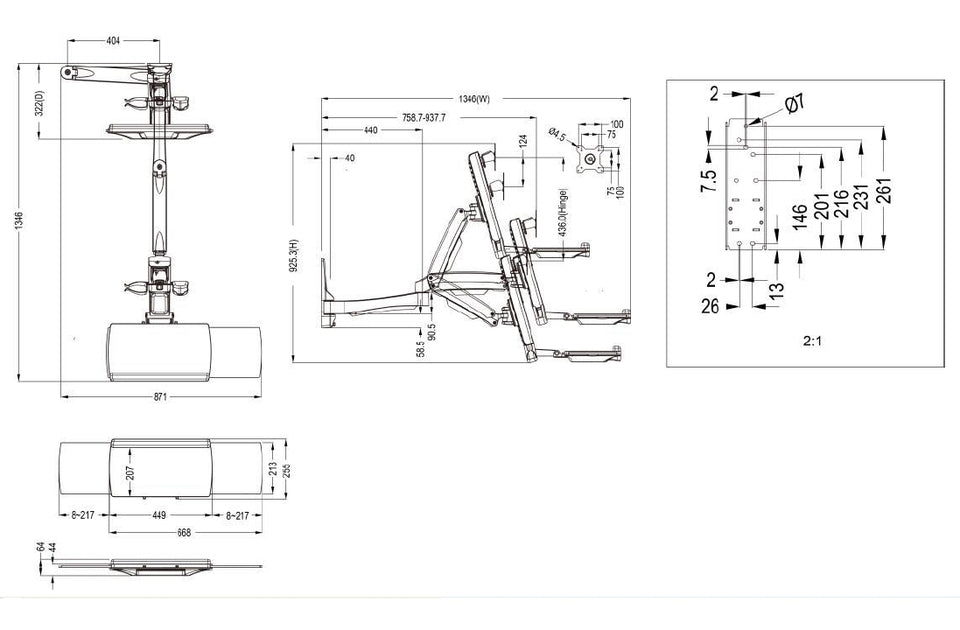 M WORKSTATION ARM SINGLE EXTENDED