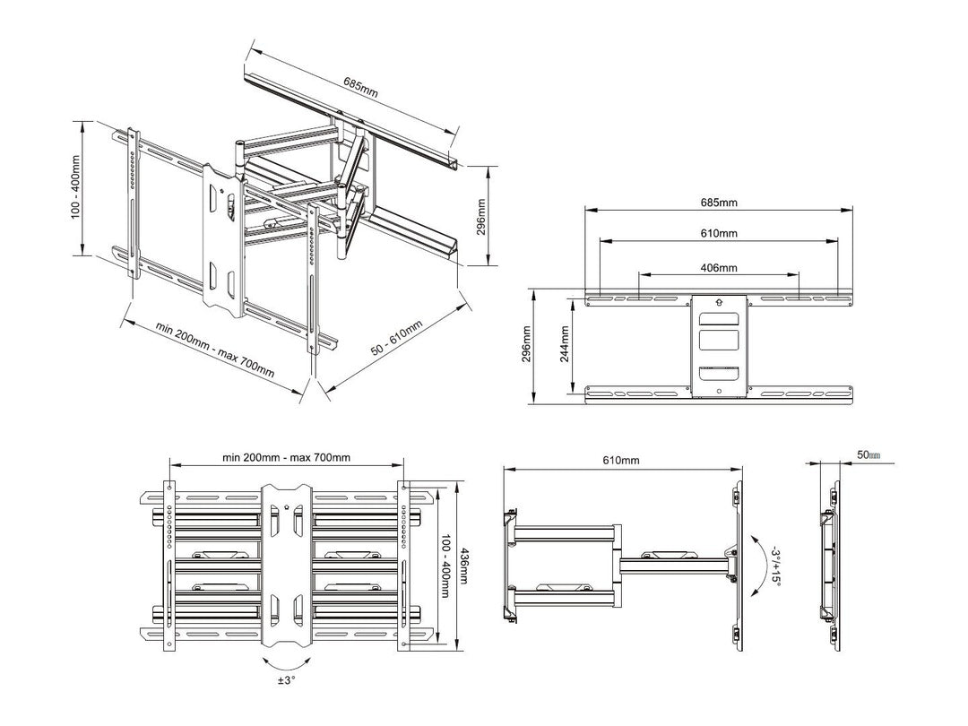 M VESA DUAL FLEXARM OUTDOOR 55"-80"