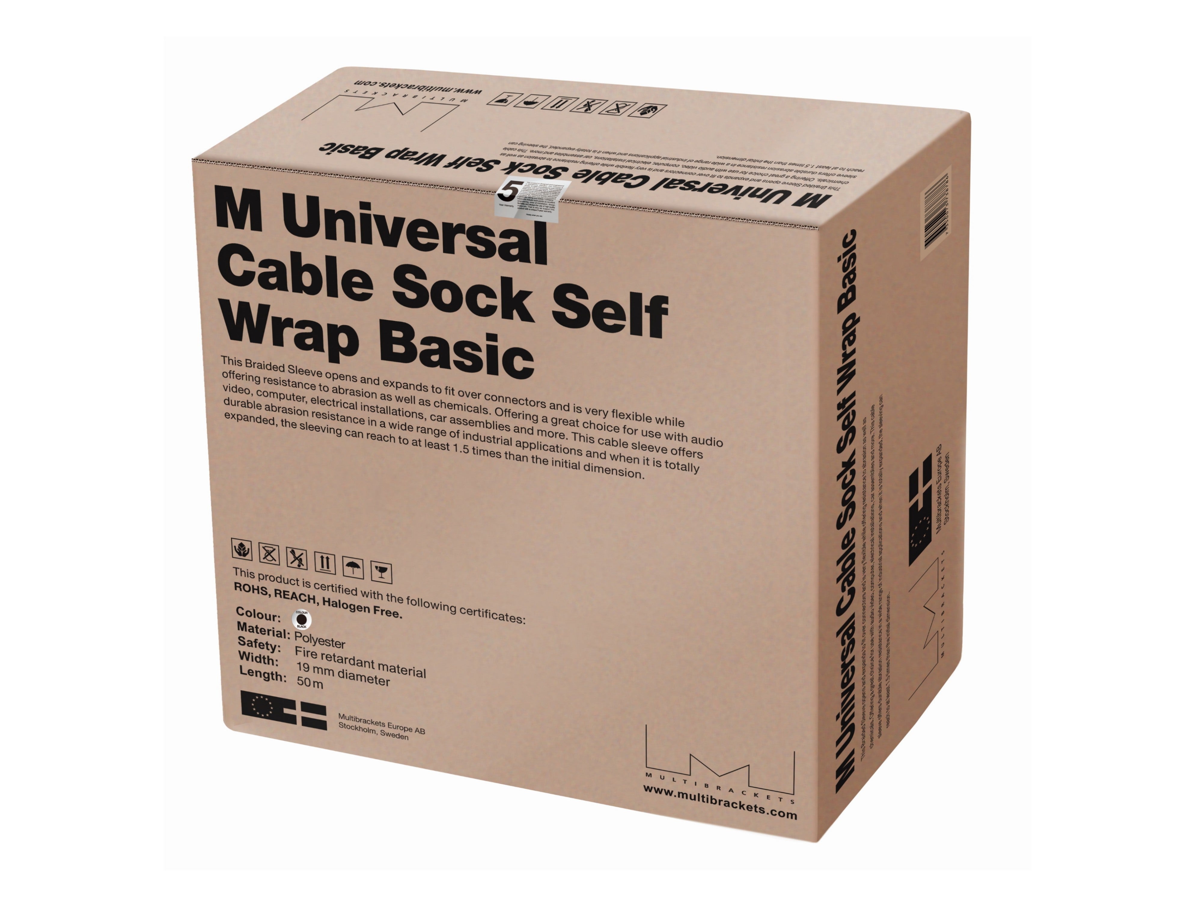 M UNIVERSAL CABLE SOCK SELF WRAP BASIC 19MM BLACK 50M