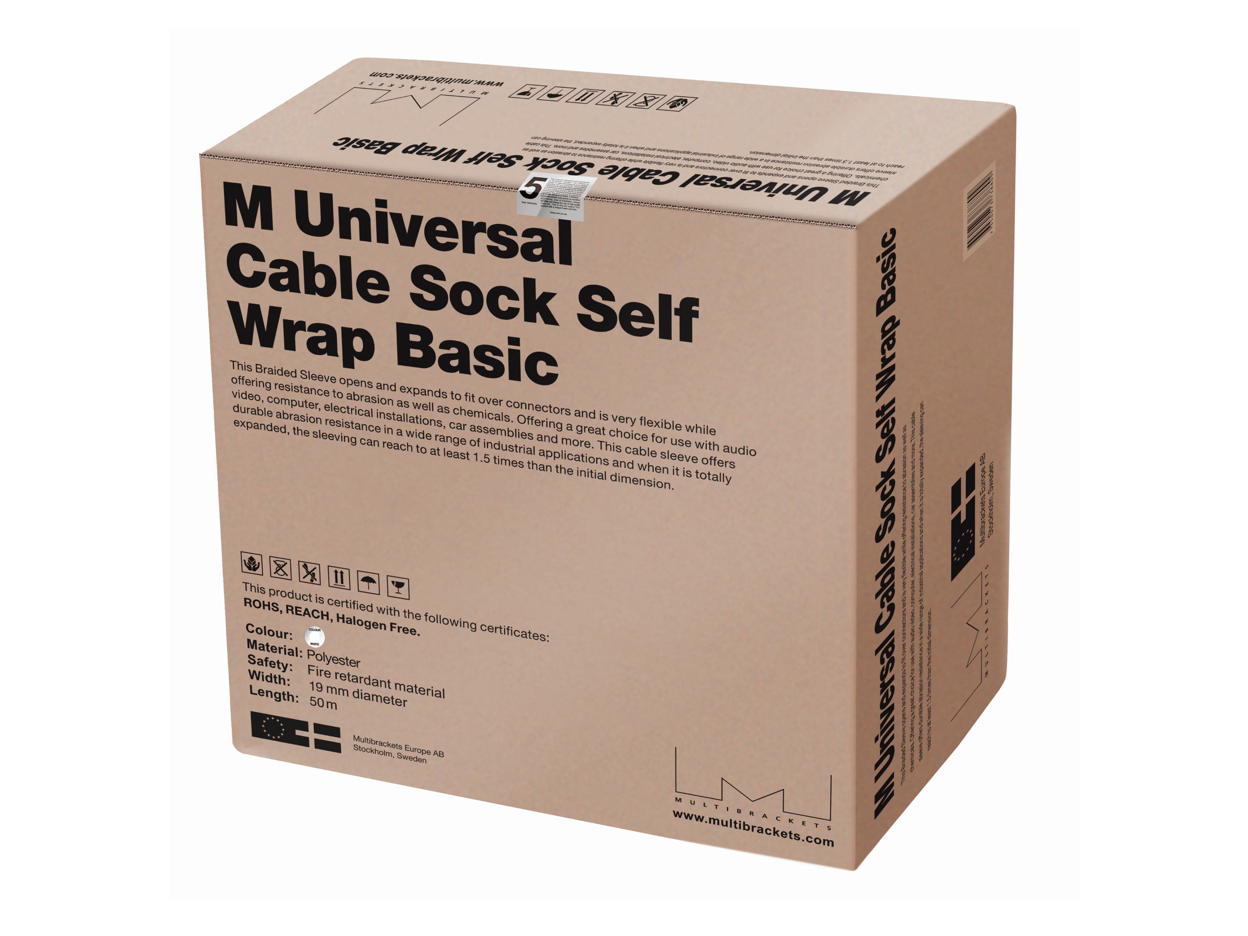 M UNIVERSAL CABLE SOCK SELF WRAP BASIC 19MM WHITE 50M