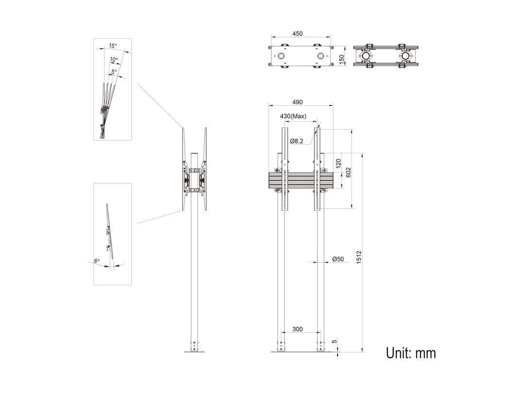 M DUAL POLE FLOORMOUNT PRO B2B 65"-90"