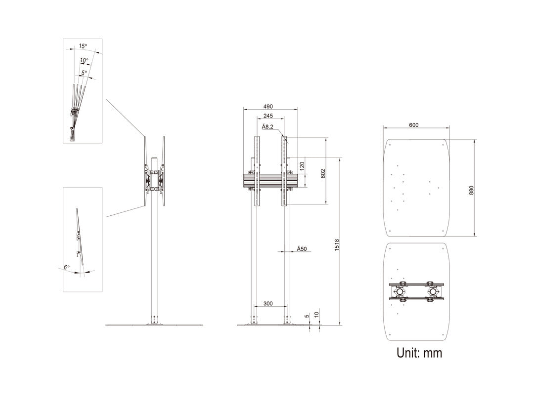 M DUAL POLE FLOORBASE PRO B2B 65"-90"