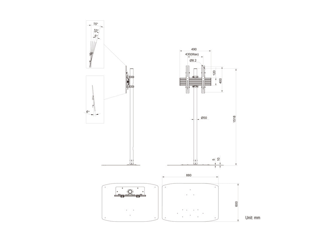 M SINGLE POLE FLOORBASE PRO 32"-65"