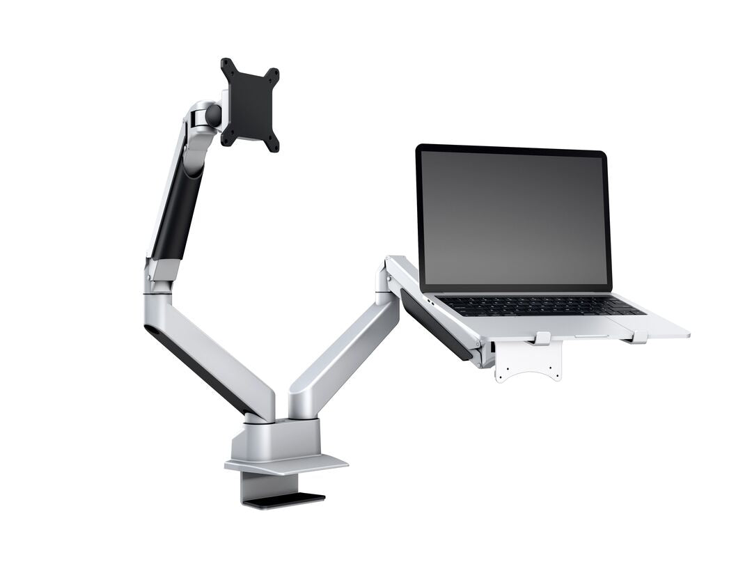 MB VESA GAS LIFT ARM DUAL ARM W. LAPTOP HOLDER SILVER