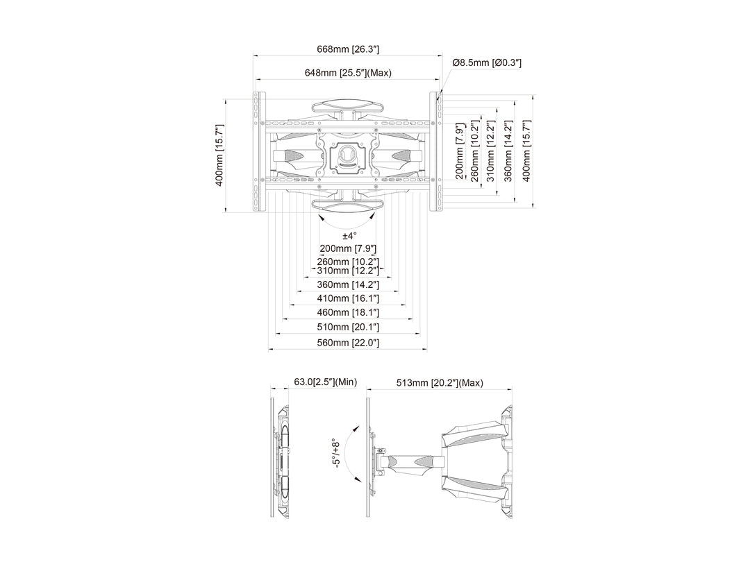 : M VESA FLEXARM FULL MOTION DUAL PORTRAIT 400X600